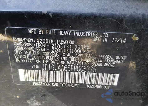 2015 Subaru Impreza 2.0I z USA, uszkodzony, nr VIN JF1GJAA65FH008339